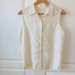 Jones New York Sport Women's Yellow Tropical Floral Linen Sleeveless Top Size 8